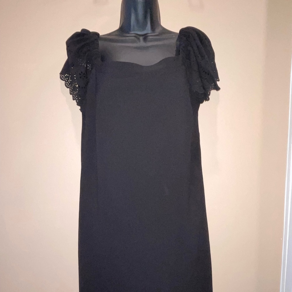 Black off the shoulder doily sleeve dress